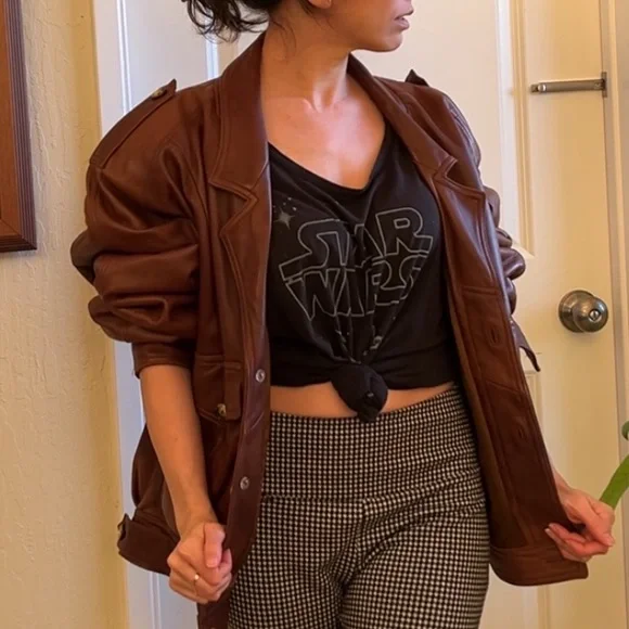 Super soft vintage leather brown men’s bomber jacket Anne Beretta L